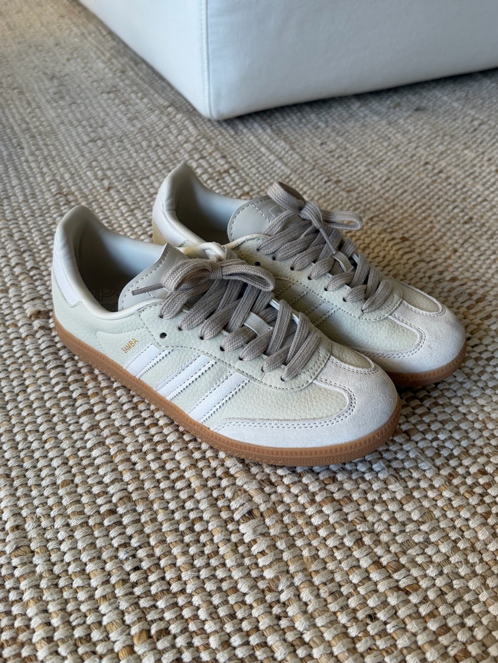White & Cream Sneakers with Gum Sole